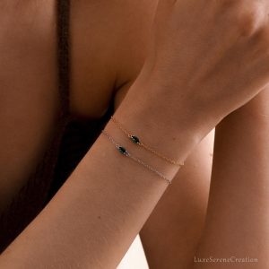 Emerald Gemstone Bracelet Marquise Zircon Chain Sterling Silver