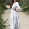 Linen Maxi Dress: White Buttons Casual Shirt Style