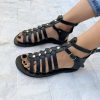 Black Sandals Leather Gladiator With Silver Studs Summer