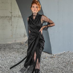 Black Lace Dress Gothic Maxi Wrap Cocktail Prom