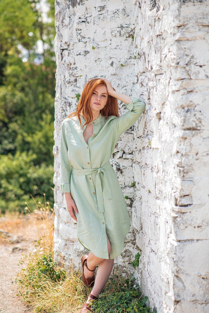 Linen Button Down Dress Shirt Women Long Sleeve