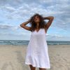 Minimalist White Linen Tunic Dress Sleeveless Summer Beach