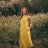 Mustard Yellow Linen Dress Summer For Women Romantic