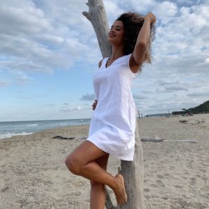 Minimalist White Linen Tunic Dress Sleeveless Summer Beach