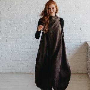 Heavyweight Linen Dress Women Balloon Style With Pockets
