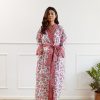 Long Hand Block Print Kimono Robe In Vibrant