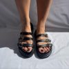Black Leather Platform Sandals Summer Shoes Buckle Strap